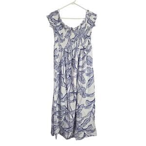 Purple Rain Off Shoulder Midi Dress 3x Womens Plus Size White Blue Floral Beachy